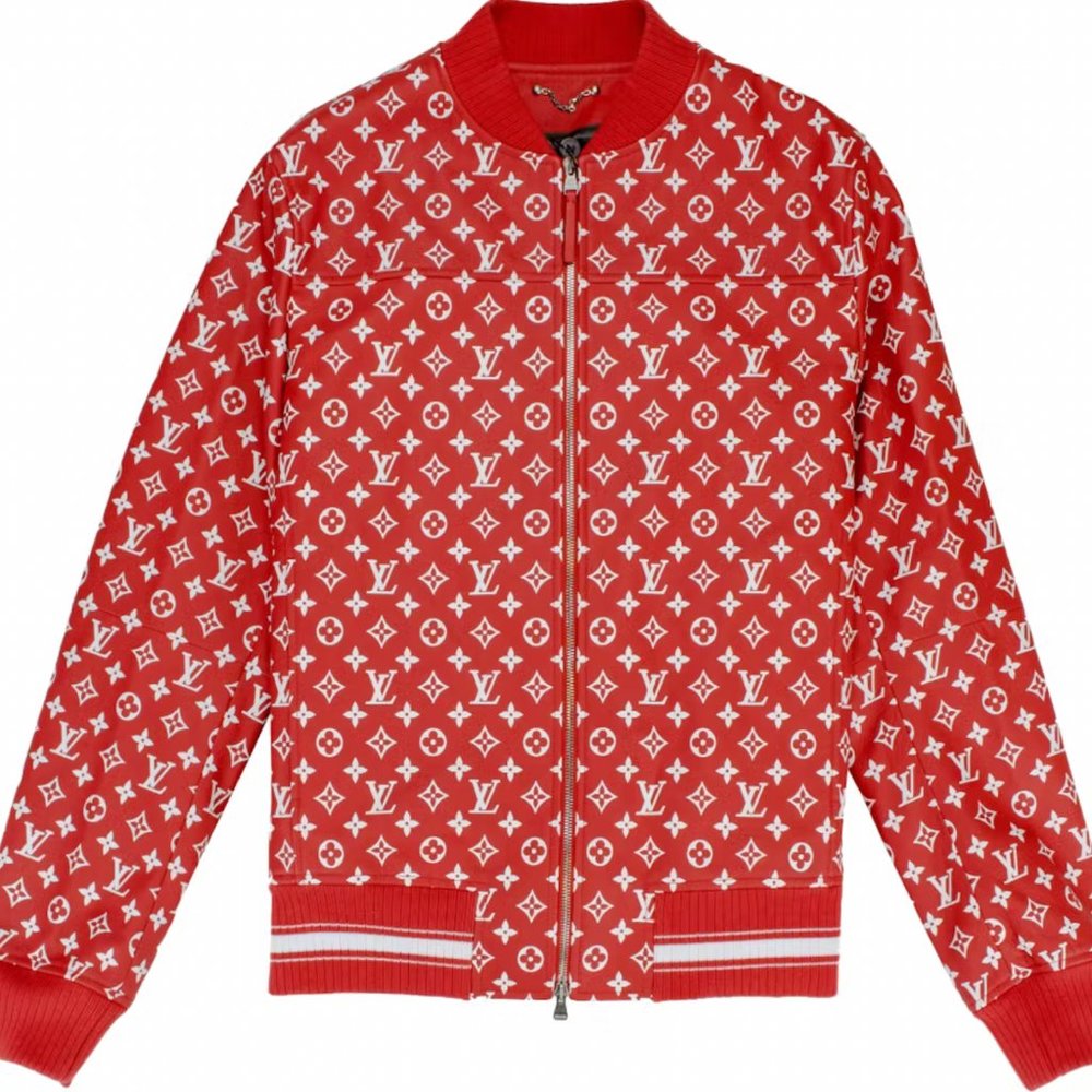 Louis Vuitton x Supreme Red Leather Monogram Varsity Bomber Jacket SIZE 52